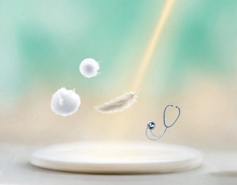 Floating abstract shapes in a soft, blurred background with subtle lighting. Ear Microsuction